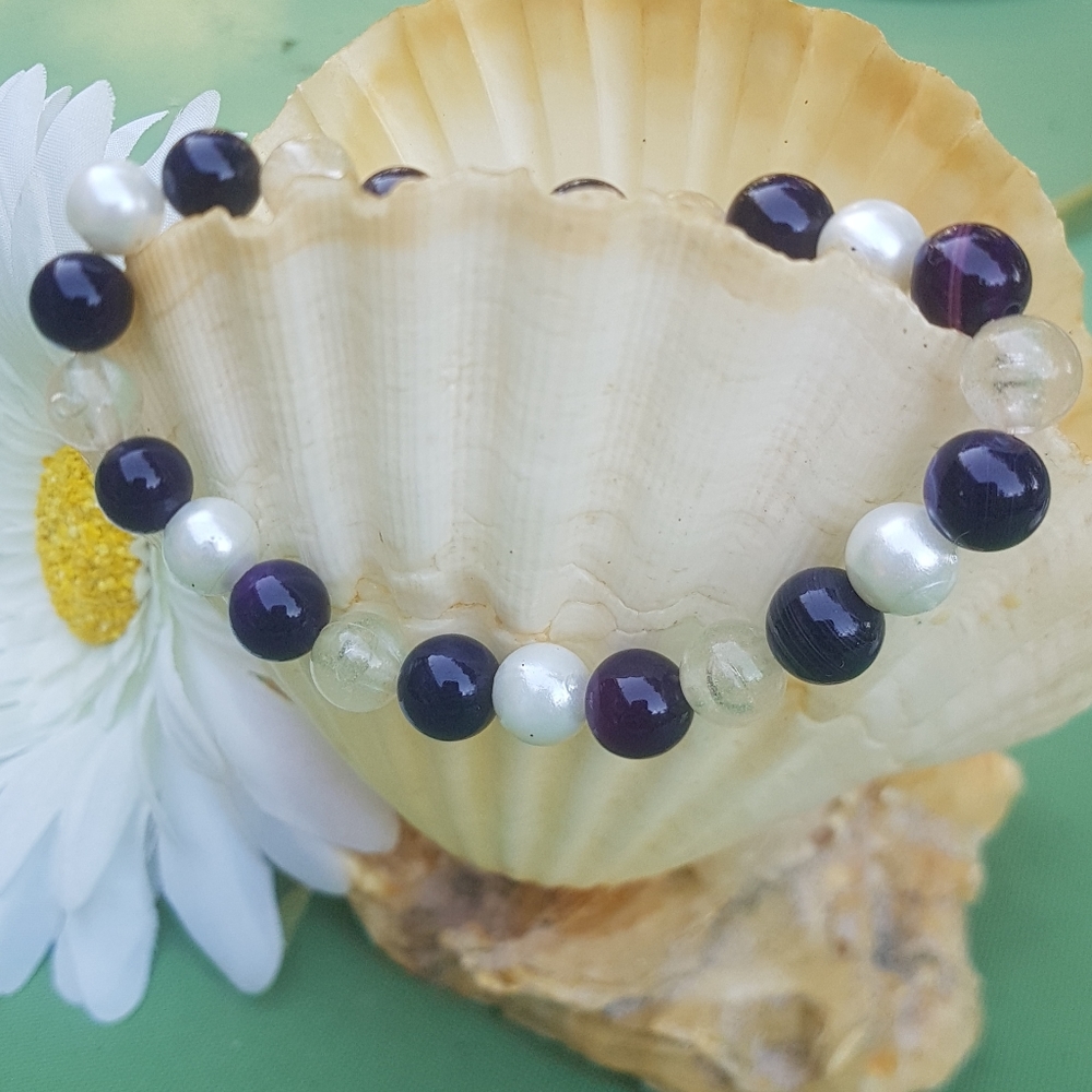 💜 Purple Agate Pearl W/ Pink Glow Bracelet